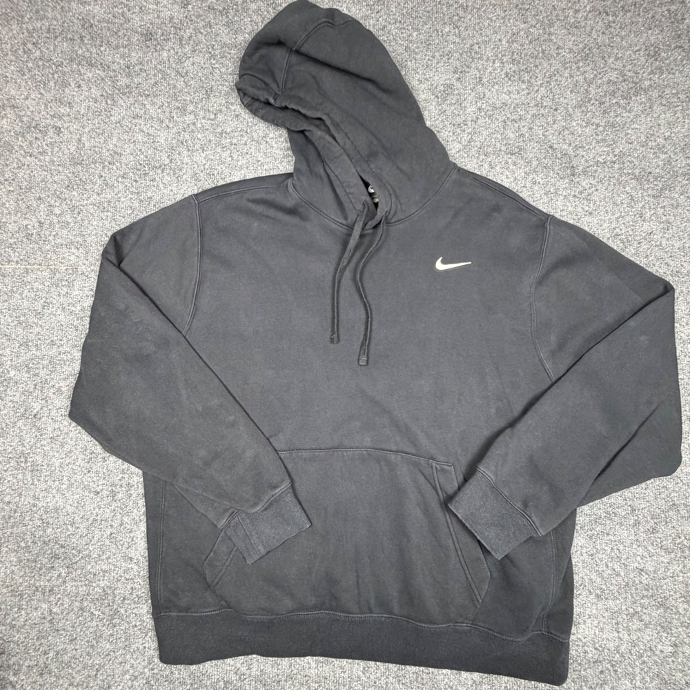 Nike‎ Sportswear Club Fleece Hoodie Black White Swoosh Pullover Mens XL